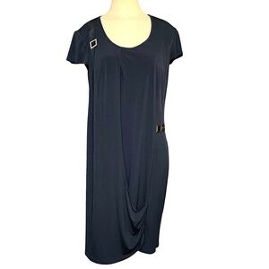 Italian Black Slinky Midi Dress Short Sleeve Sz 48 L Modern Lagenlook Minimalist